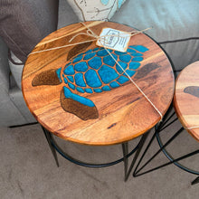 Load image into Gallery viewer, MINI TABLE: TEAK WITH TURTLE RESIN INLAY