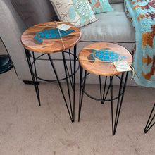 Load image into Gallery viewer, MINI TABLE: TEAK WITH TURTLE RESIN INLAY