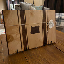 Load image into Gallery viewer, CHARCUTERIE BOARD: VERTICAL STRIPES OREGON MAPLE WITH WALNUT INLAY