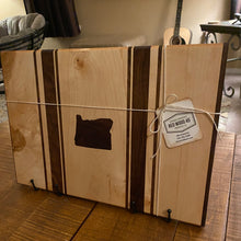 Load image into Gallery viewer, CHARCUTERIE BOARD: VERTICAL STRIPES OREGON MAPLE WITH WALNUT INLAY