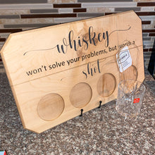 Load image into Gallery viewer, BOARD: WHISKEY BOARD WITH MATCHING SHOT GLASSES MAPLE #1
