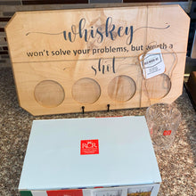 Load image into Gallery viewer, BOARD: WHISKEY BOARD WITH MATCHING SHOT GLASSES MAPLE #1
