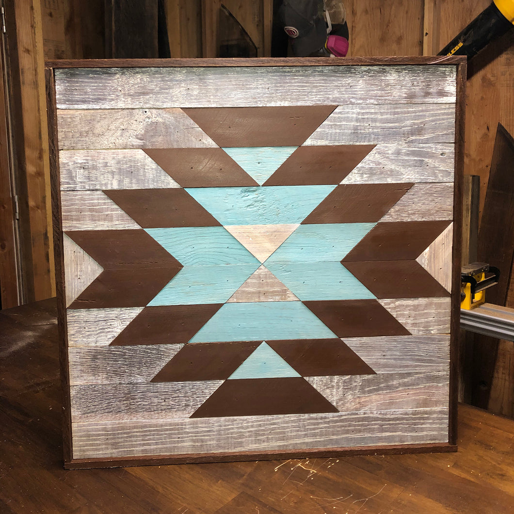 RECLAIMED WOOD: SQUARE TEAL QUILT ART