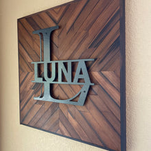 Load image into Gallery viewer, RECLAIMED WOOD WITH CUSTOM METAL NAME DISPLAY
